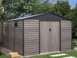 Abrigo De Jardim Metal Aco Galvanizado Efeito Madeira Cinza 13,12 M Adelmo