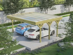 Abrigo Para Carro Duplo Autoportante Em Madeira Tratada, Com Teto Em Pvc, Para 2 Viaturas, 30 M - Ariane
