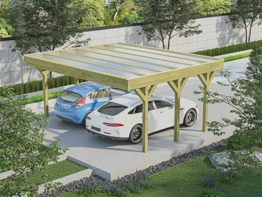 Abrigo Para Carro Duplo Autoportante Em Madeira Tratada, Com Teto Em Pvc, Para 2 Viaturas, 30 M - Ariane