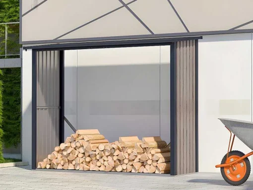 Abrigo Para Lenha Em Aco Galvanizado Efeito Madeira 4,9 Esteres De 4,1 M3 Dimensoes C.242 X L.89 X A.190 Cm - Winwood