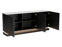 Aparador 3 Portas Com Leds Em Mdf Preto E Efeito Marmore Branco - Devika De Pascal Morabito