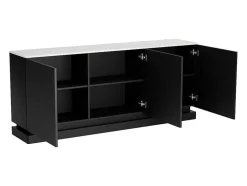 Aparador 3 Portas Com Leds Em Mdf Preto E Efeito Marmore Branco - Devika De Pascal Morabito