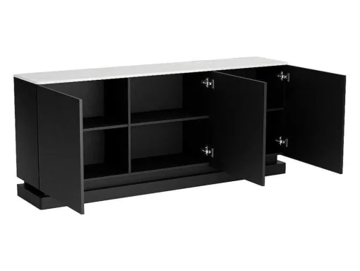 Aparador 3 Portas Com Leds Em Mdf Preto E Efeito Marmore Branco - Devika De Pascal Morabito