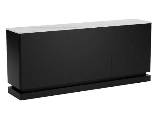 Aparador 3 Portas Com Leds Em Mdf Preto E Efeito Marmore Branco - Devika De Pascal Morabito