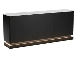 Aparador 3 Portas Com Leds Em Mdf Preto E Efeito Marmore Branco - Devika De Pascal Morabito