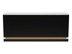 Aparador 3 Portas Com Leds Em Mdf Preto E Efeito Marmore Branco - Devika De Pascal Morabito