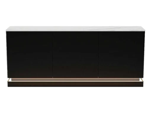 Aparador 3 Portas Com Leds Em Mdf Preto E Efeito Marmore Branco - Devika De Pascal Morabito