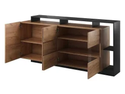 Aparador 4 Portas E 4 Nichos Com Leds, Natural Claro E Antracite - Idesia