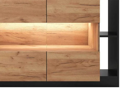 Aparador 4 Portas E 4 Nichos Com Leds, Natural Claro E Antracite - Idesia