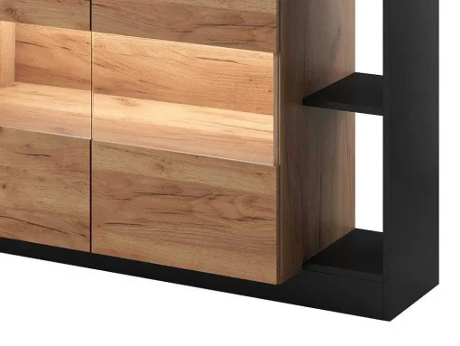 Aparador 4 Portas E 4 Nichos Com Leds, Natural Claro E Antracite - Idesia