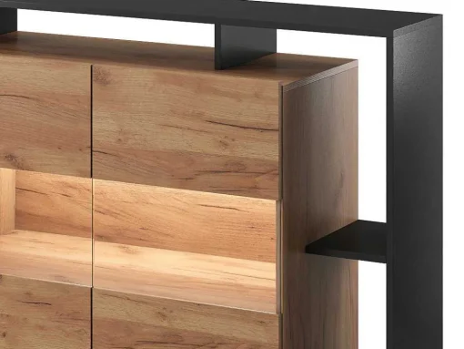 Aparador 4 Portas E 4 Nichos Com Leds, Natural Claro E Antracite - Idesia