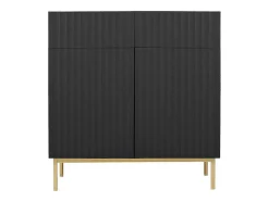 Aparador Alto Com 2 Portas E 2 Gavetas Em Mdf E Aco, Preto E Dourado - Evilana
