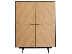 Aparador Alto Com 4 Portas Em Mdf E Metal Cor Natural Claro E Preto - Lobna