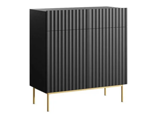 Aparador Alto Com 2 Portas E 2 Gavetas Em Mdf E Aco, Preto E Dourado - Evilana