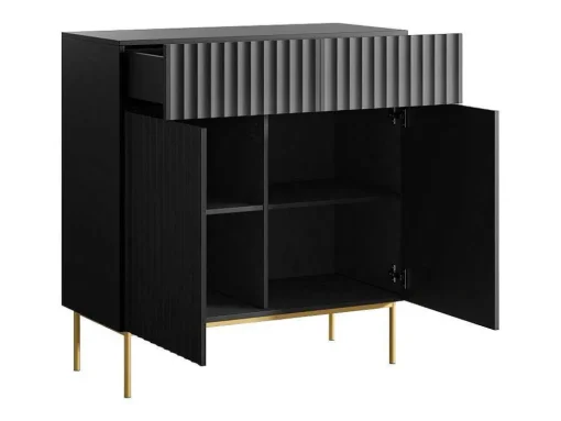 Aparador Alto Com 2 Portas E 2 Gavetas Em Mdf E Aco, Preto E Dourado - Evilana