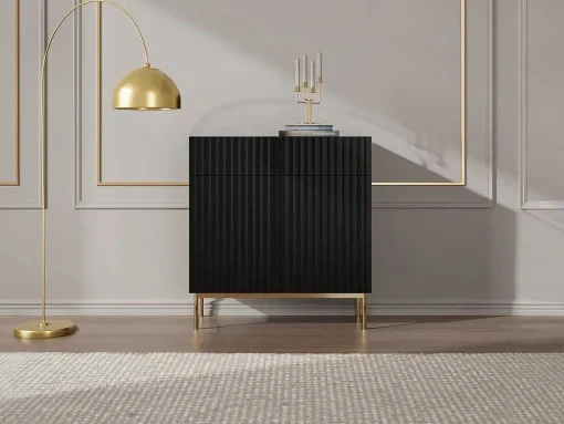 Aparador Alto Com 2 Portas E 2 Gavetas Em Mdf E Aco, Preto E Dourado - Evilana