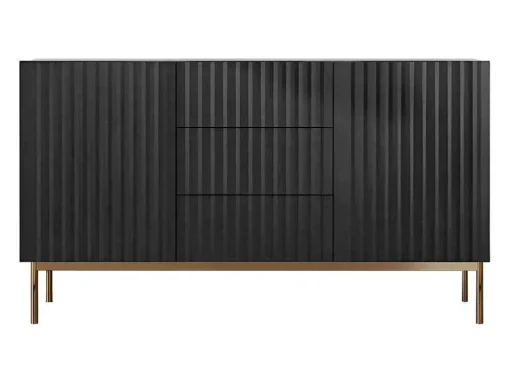 Aparador Com 2 Portas E 3 Gavetas Em Mdf E Aco, Preto E Dourado - Evilana