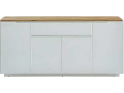 Aparador Com 4 Portas E 1 Gaveta Disponivel Em Branco E Carvalho - Mdf Lacado A Branco - Amani
