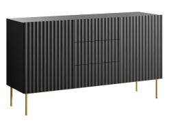 Aparador Com 2 Portas E 3 Gavetas Em Mdf E Aco, Preto E Dourado - Evilana