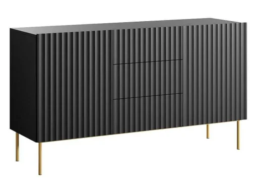 Aparador Com 2 Portas E 3 Gavetas Em Mdf E Aco, Preto E Dourado - Evilana