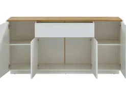 Aparador Com 4 Portas E 1 Gaveta Disponivel Em Branco E Carvalho - Mdf Lacado A Branco - Amani