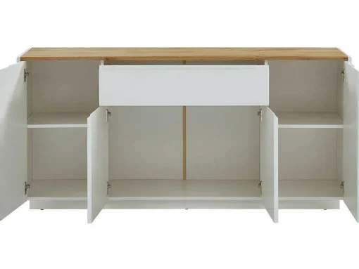 Aparador Com 4 Portas E 1 Gaveta Disponivel Em Branco E Carvalho - Mdf Lacado A Branco - Amani