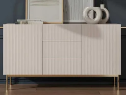 Aparador Com 2 Portas E 3 Gavetas Em Mdf E Aco, Preto E Dourado - Evilana