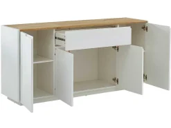 Aparador Com 4 Portas E 1 Gaveta Disponivel Em Branco E Carvalho - Mdf Lacado A Branco - Amani