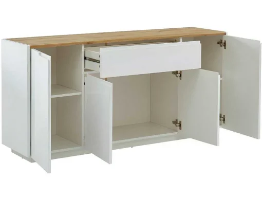 Aparador Com 4 Portas E 1 Gaveta Disponivel Em Branco E Carvalho - Mdf Lacado A Branco - Amani