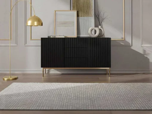 Aparador Com 2 Portas E 3 Gavetas Em Mdf E Aco, Preto E Dourado - Evilana