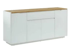 Aparador Com 4 Portas E 1 Gaveta Disponivel Em Branco E Carvalho - Mdf Lacado A Branco - Amani