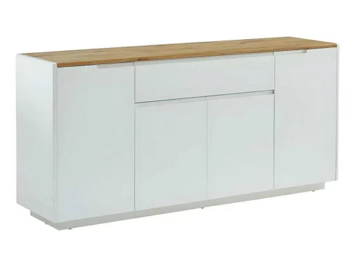 Aparador Com 4 Portas E 1 Gaveta Disponivel Em Branco E Carvalho - Mdf Lacado A Branco - Amani