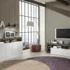 Aparador Com 4 Portas E 4 Nichos Lacado A Branco E Cinza Cimento - Sefro