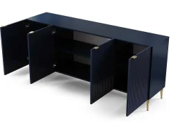 Aparador Com 4 Portas Em Mdf E Aco Azul E Dourado - Yesinia