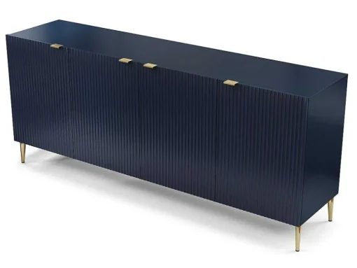 Aparador Com 4 Portas Em Mdf E Aco Azul E Dourado - Yesinia