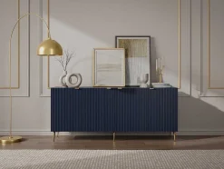 Aparador Com 4 Portas Em Mdf E Aco Azul E Dourado - Yesinia