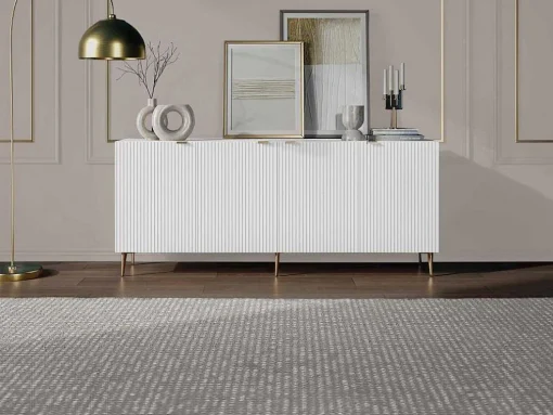 Aparador Com 4 Portas Em Mdf E Aco Branco E Dourado - Yesinia