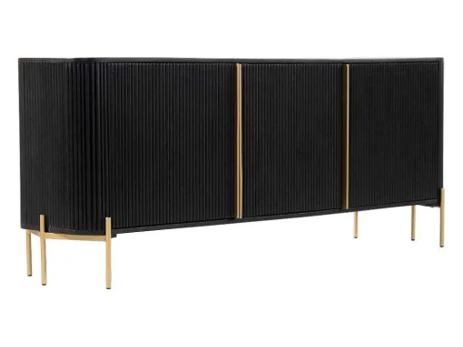 Aparador Com 3 Portas Madeira De Mangueira E Metal Preto E Dourado - Balimela