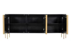 Aparador Com 3 Portas Madeira De Mangueira E Metal Preto E Dourado - Balimela