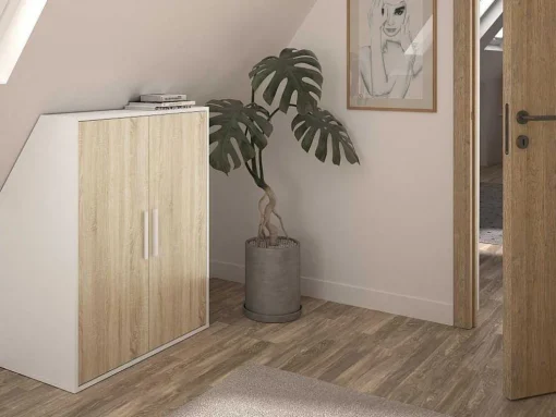 Armário Com Inclinacao 2 Portas Branco E Natural - Adezio