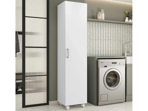 Armário Domestico 1 Porta 187X42X41 Pernas Branco