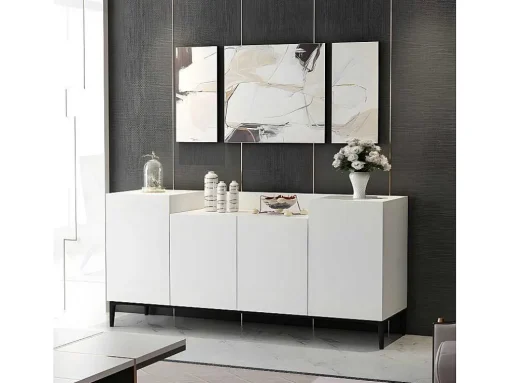 Armário Multiusos Ellaria, Branco, Preto, 160X42X75 Cm, Epikasa