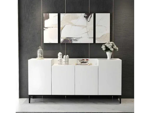 Armário Multiusos Ellaria, Branco, Preto, 160X42X75 Cm, Epikasa