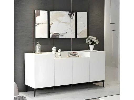 Armário Multiusos Ellaria, Branco, Preto, 160X42X75 Cm, Epikasa