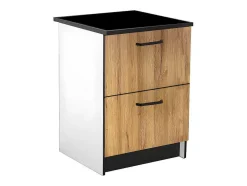 Armários De Cozinha, 1 Móvel Baixo E 1 Móvel Alto, 2 Gavetas E 1 Porta Cor Natural E Preto - Trattoria