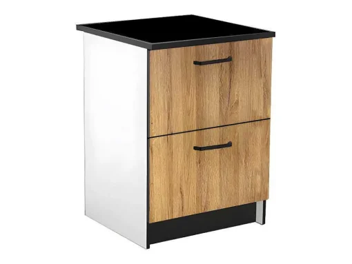 Armários De Cozinha, 1 Móvel Baixo E 1 Móvel Alto, 2 Gavetas E 1 Porta Cor Natural E Preto - Trattoria