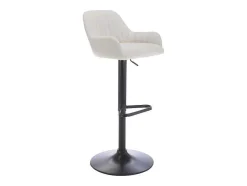 Banco Alto Tecido E Metal Preto, Altura Ajustavel, Cor Creme - Eleana