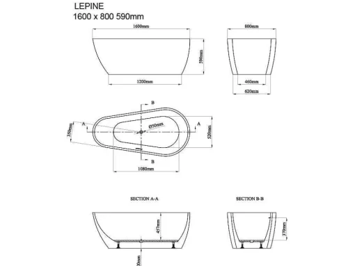 Banheira Clássica Assimetrica De 240 L Dimensoes 160 X 80 X 59 Cm Cor Branco Em Acrilico - Lepine