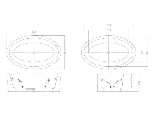 Banheira Clássica Oval 251 L, 185X90X58 Cm, Acrilico Branco - Marmati