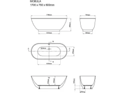 Banheira Clássica Oval De 240 L Dimensoes 170 X 75 X 60 Cm Cor Branco Em Acrilico - Mobula
